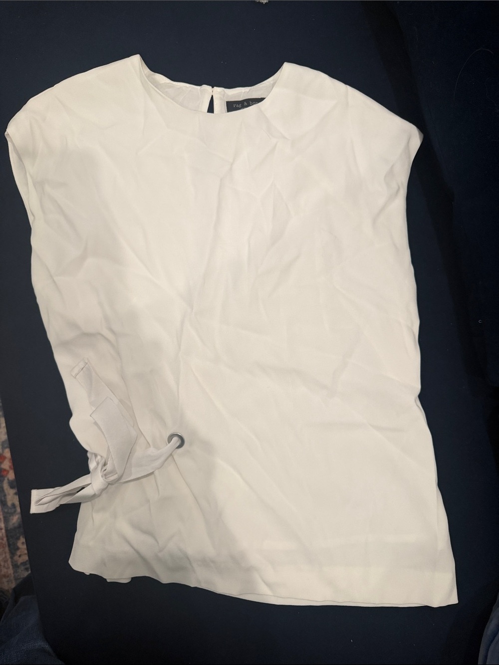 rag & bone White Sleeveless Tie-Hem Blouse
